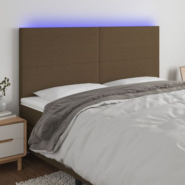 vidaXL LED Kopfteil Dunkelbraun 180x5x118/128 cm Stoff, 3122161
