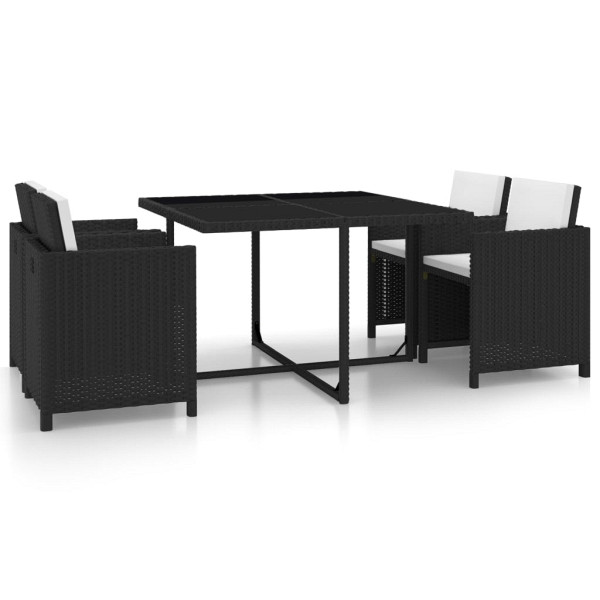 vidaXL 5-tlg. Garten-Essgruppe mit Auflagen Poly Rattan Schwarz, 43898