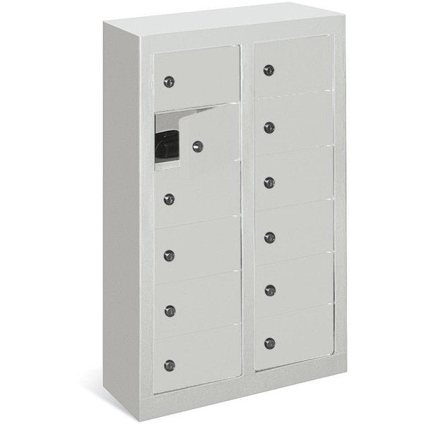 Deskin Kleinfachschrank 2 x 6 Fächer, Lichtgrau RAL 7035, 460 x 200 x 815 mm, ohne Etikettenrahmen, 270361