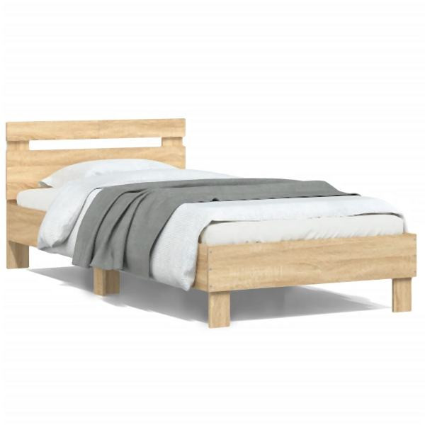 vidaXL Bettgestell mit Kopfteil & LED-Leuchten Sonoma-Eiche 100x200 cm, 838710