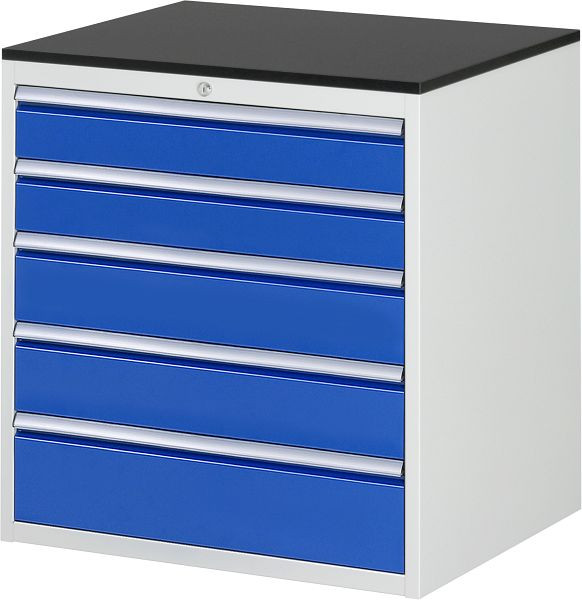 RAU Schubladenschrank Serie 7000, B770xT650xH820mm, Schubladen: 2xH120, 2xH150, 1xH180mm, Arbeitsplatte melaminharzbeschichtet, 03-XL5.11A-M.11
