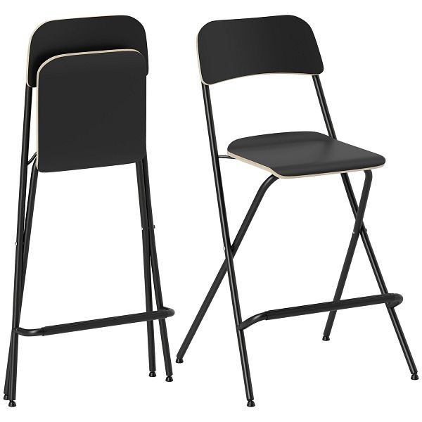 HOMCOM 2er-Set Barhocker, klappbare Barstühle mit Stahlrahmen, für Küche, Esszimmer, Schwarz, 83A-245V00BK