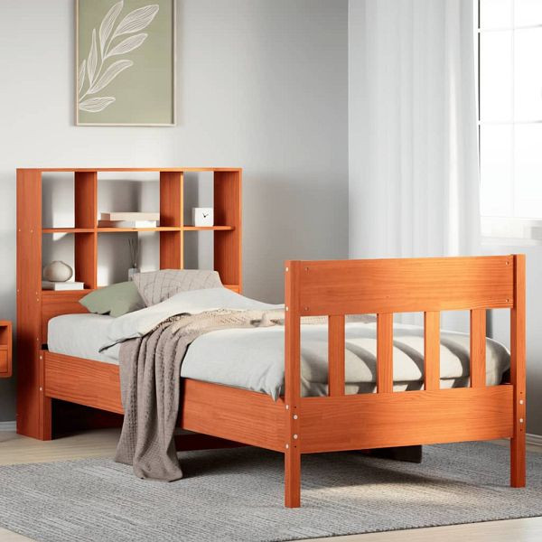 vidaXL Massivholzbett ohne Matratze Wachsbraun 100x200 Kiefernholz, 3323229