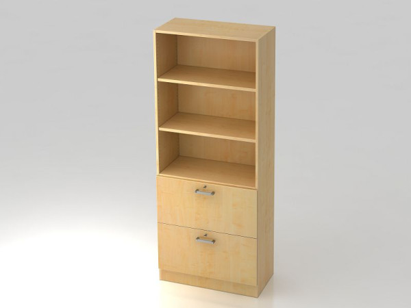 Hammerbacher Schrank 5OH, 2HR, Sockelblende Chromgriff Ahorn/Ahorn, 80x42x200,4 cm (BxTxH), V7300/3/3/CE