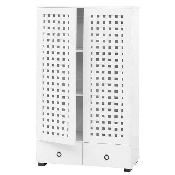 Mendler Schrank HWC-N87, Wohnzimmerschrank, 3D-Flecht-Design 2 Türen 3 Staufächer 2 Schubladen Soft-Close, 138x80x36cm, weiß, 109357+109358