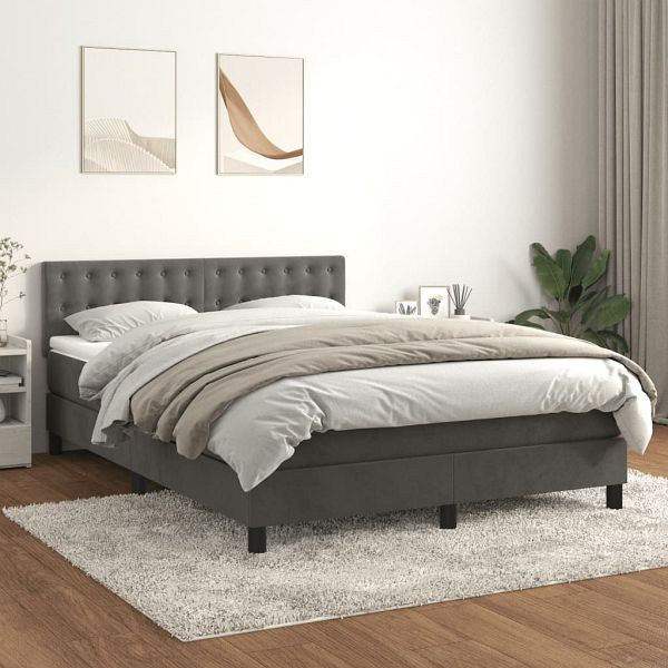 vidaXL Boxspringbett mit Matratze Dunkelgrau 140x190 cm Samt, 3141540
