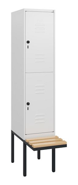 C+P Doppelstöckiger Spind Classic PLUS, 1950x400x815mm, 9016/9016, Drehriegel, Sitzleisten aus Buche, schwebende Sitzfläche, 0803405-12 S10014