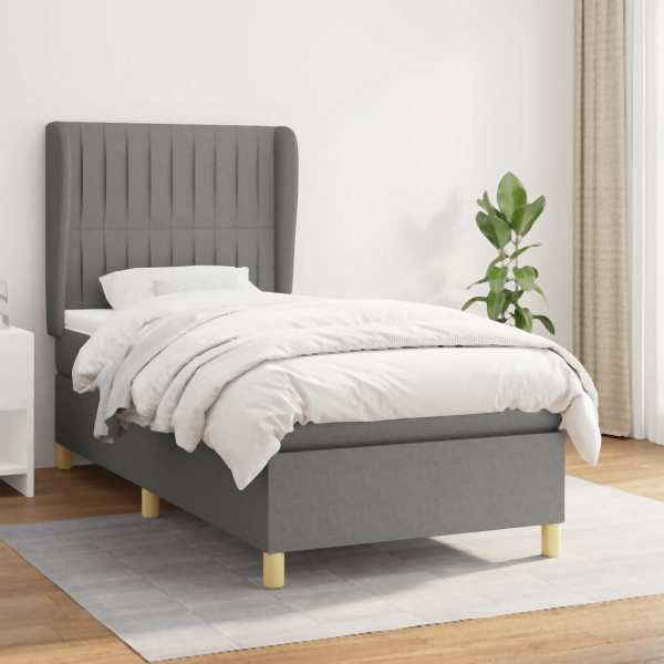vidaXL Boxspringbett mit Matratze Dunkelgrau 90x200 cm Stoff, 3128654
