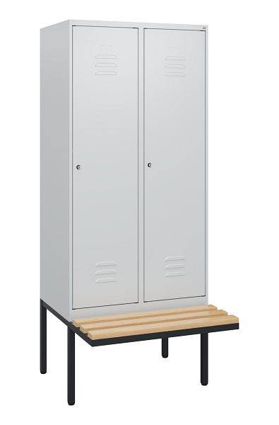 C+P Umkleidespind Classic PLUS, 2 Abteile, 1950x800x815mm, 7035/7035, Zylinderschlösser, Buche-Sitzleisten, 0800405-22 S10024