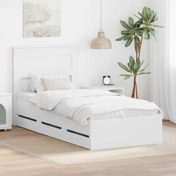 vidaXL Bettrahmen mit Schubladen Weiß 75 x 190 cm Ingenieurs Holz, 3409883