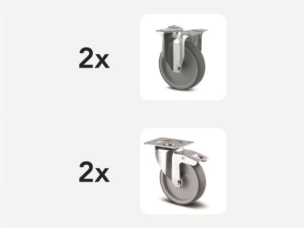 Kongamek Rollenset, Thermo-Gummi 200mm 2 feste 2 Bremse, Zubehör Kippbehälter, 145-2-TC