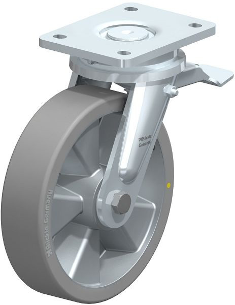 Blickle LO-ALTH 200K-ST-AS Stahlgeschweißte Schwerlast-Lenkrolle mit Feststeller, Blickle Extrathane®, Grau, 689059