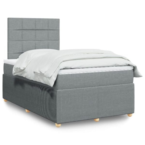 vidaXL Boxspringbett mit Matratze Hellgrau 120x200 cm Stoff, 3292023
