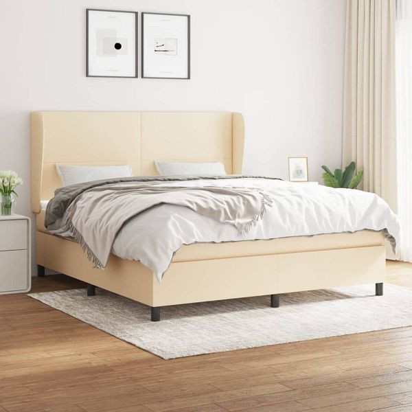 vidaXL Boxspringbett mit Matratze Creme 160x200 cm Stoff, 3127818