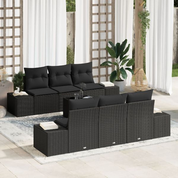 vidaXL Garten Sofaset 7-teiliges Set Schwarz Rattan, Polyester, 3355622