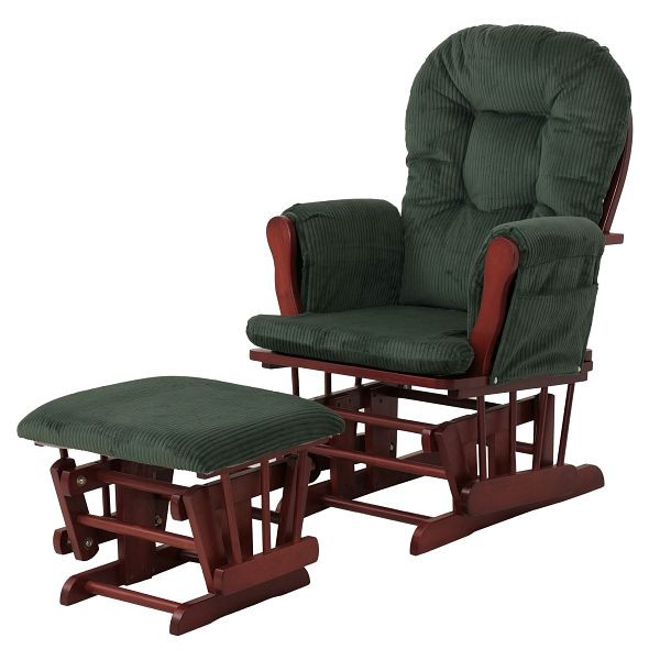 Mendler Relaxsessel HWC-C76, Schaukelstuhl Sessel Schwingstuhl mit Hocker Stoff Cord 320g/m² Öko-Tex, grün Gestell dunkel, 109024