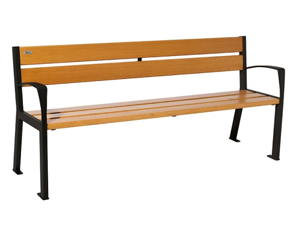 Procity Sitzbank Silaos 5 Holzlatten, 1800 mm, Mit Armlehne, Holz & Stahl, helle Eiche/RAL 9005, 209512.9005.CHEC