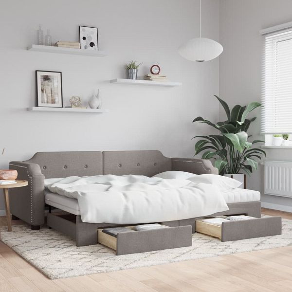 vidaXL Tagesbett Ausziehbar mit Schubladen Taupe 80x200 cm Stoff, 3197686