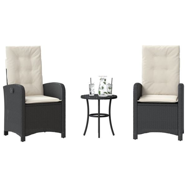 vidaXL 3-tlg. Bistro-Set mit Kissen Schwarz Poly Rattan, 365176