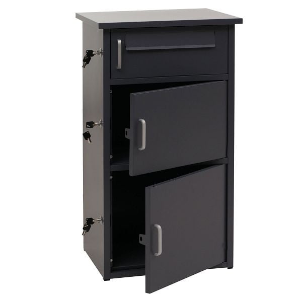 Mendler Paketkasten HWC-O51, Paketbox Paketfach Paketstation Briefkasten 3 Fächer, Stahl 89x49x38cm, dunkelgrau, 118297