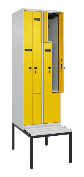 C+P Z-Spind Evolo PLUS, Bank, 4 Fächer, 2120x600x815mm, 7035/1023, Drehriegel, Sitzfläche Kunststoff, Sitzbank, 0490537-204 S10055