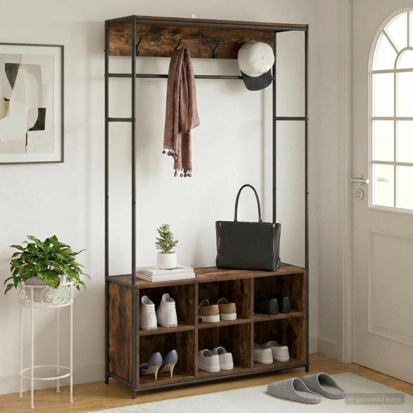 vidaXL Garderobenständer mit Schuhbank Raucheiche 100 x 32 x 180,5 cm, 8012034