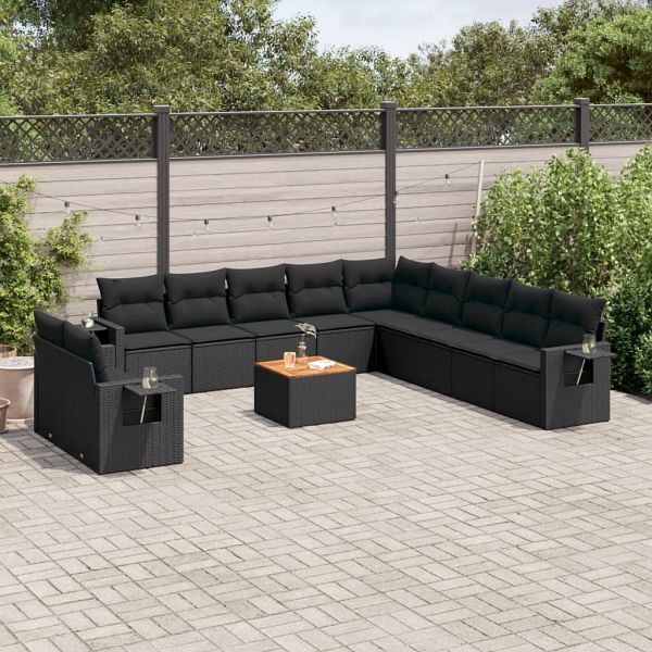 vidaXL 12-teilig Garten-Sofagarnitur mit Kissen Schwarz Poly Rattan, 3256972