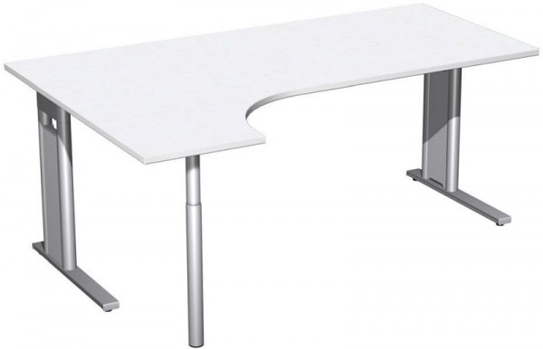 geramöbel PC-Schreibtisch links starr, C Fuß Blende optional, 1800x1200x720, Weiß/Silber, N-648324-WS