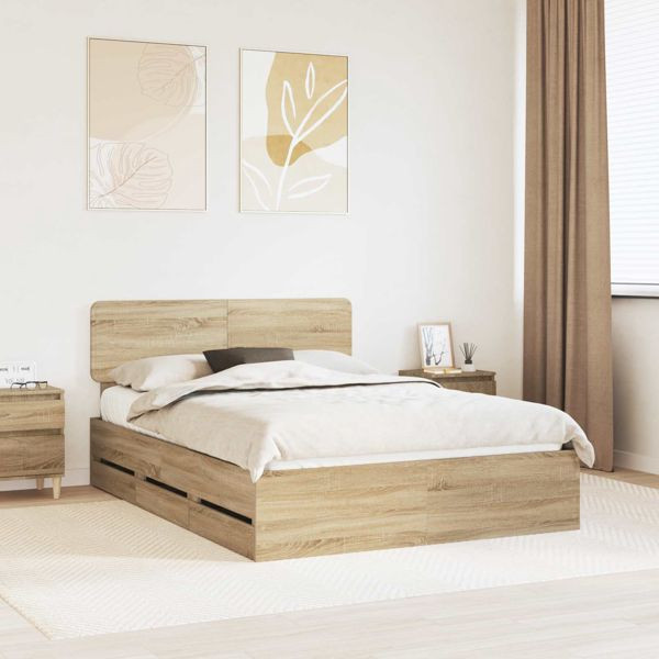 vidaXL Bettrahmen Sonoma-Eiche 150 x 200 cm Ingenieurs Holz, 3412173