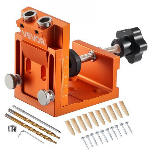 VEVOR Pocket Hole Jig Set 12-48 mm mit Stufenbohrer, Sechskantschlüssel, Bohrstoppring, Vierkantbit, Dübel & Schrauben, BXSXKKJJSDPF7781A001V0