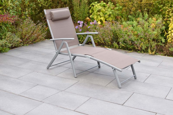 Merxx Deckchair inkl. Kopfkissen, taupe, Rückenlehne 4-fach verstellbar, zusammenklappbar, Kopfkissen, Silber/taupe, 51117-325