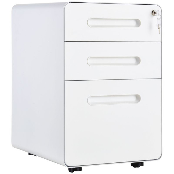 Vinsetto Rollcontainer, Aktenschrank, Bürocontainer mit 3 Schubladen, Büroschrank, Aufbewahrung, Container, Stahl, Weiß, 39 x 48 x 59 cm, 924-007WT