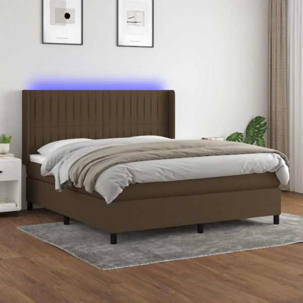 vidaXL Boxspringbett mit Matratze & LED Dunkelbraun 160x200 cm Stoff, 3138488