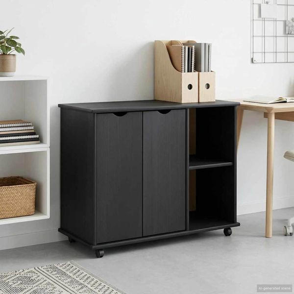 vidaXL Rollschrank Mit Rad Grau 100 x 39 x 65,5 cm Massivholz Kiefer, 42028386