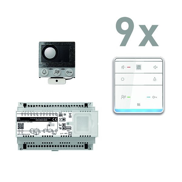 TCS Türkontrollsystem audio: pack PRO Einbau für 9 Wohneinheiten, mit Einbaulautsprecher ASI12000+9x Freisprecher ISW6010+Steuergerät NBV2600, PAIF090/005