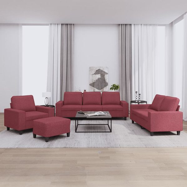 vidaXL 4-teilig Sofagarnitur Weinrot Stoff, 3201880, 8721012068476