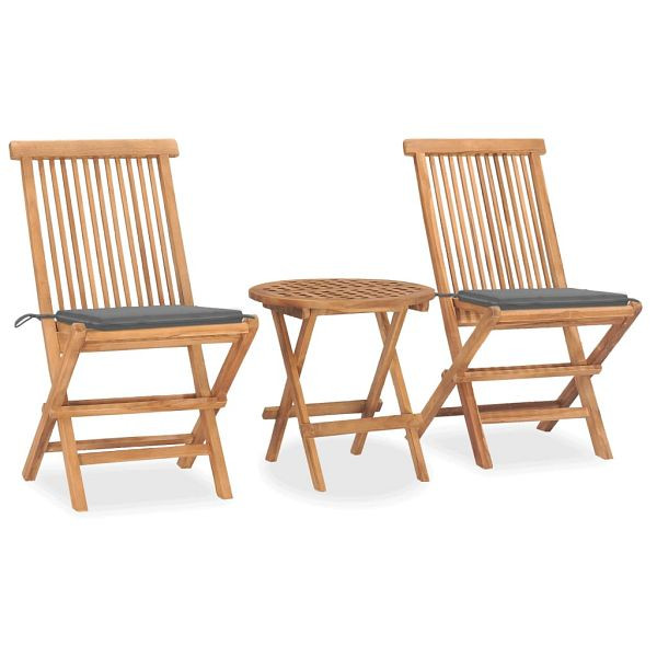 vidaXL 3-teilig Garten-Essgruppe mit Kissen Klappbar Massivholz Teak, 3063172