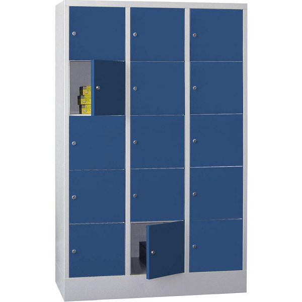 Deskin Schließfachschrank CLASSIC mit glatten Türen, Korpus lichtgrau, Türen enzianblau, H 1850 x B 1200 x T 500 mm, 264222