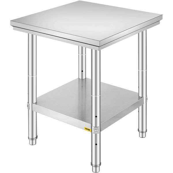 VEVOR Edelstahl Arbeitstisch 60 x 60 x 80 cm mit verstellbaren Füßen, Tragkraft 300 kg, 60X60X80CFGZTTZT1V0