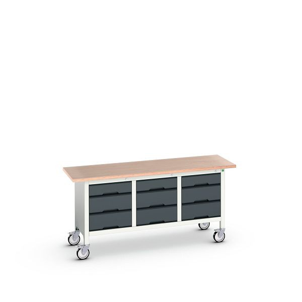 bott verso mobile Kastenwerkbank (Multiplex) mit 9 Schubladen, BxTxH: 1750 x 600 x 830 mm, Lichtgrau / Anthrazitgrau, 16923223.19