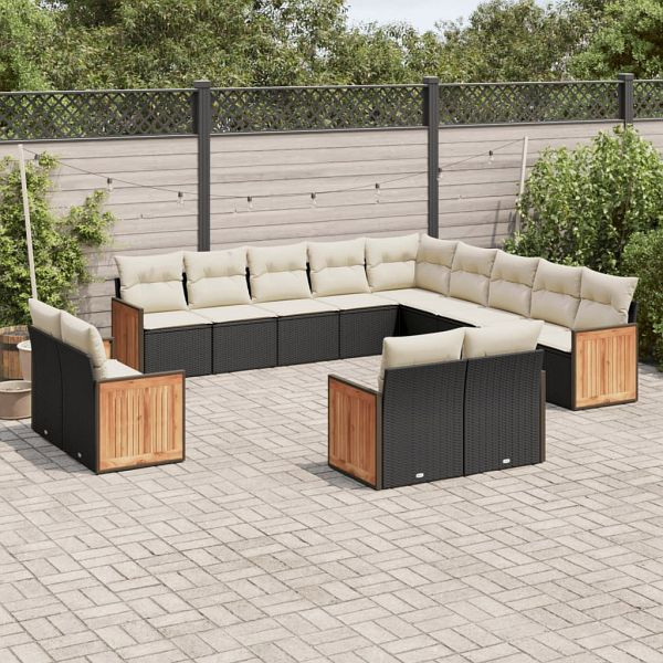 vidaXL 13-teilig Garten-Sofagarnitur mit Kissen Schwarz Poly Rattan, 3260607