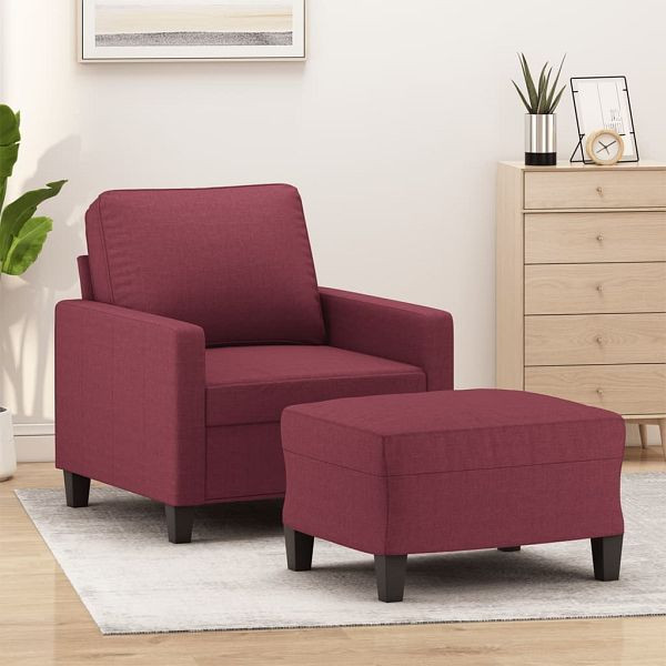 vidaXL Sessel mit Hocker Weinrot 60 cm Stoff, 3201035, 8721012060029