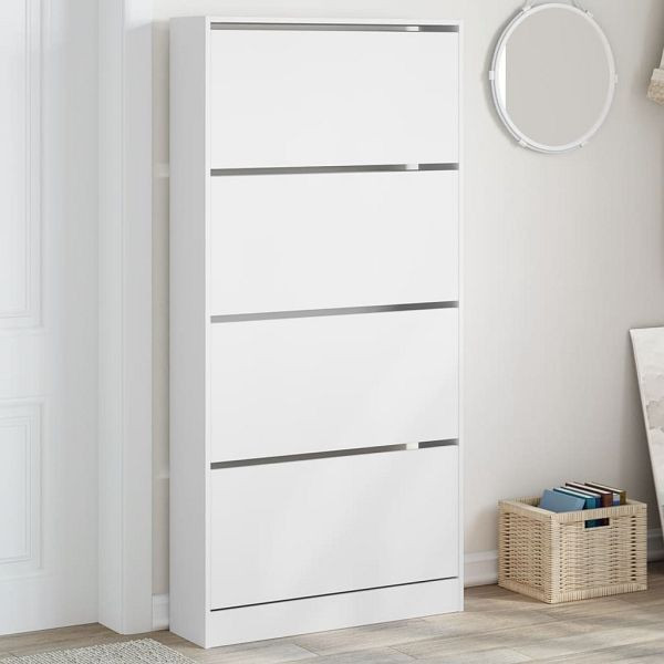 vidaXL Schuhschrank mit 4 Klappen Weiß 80x21x163,5 cm, 3214364