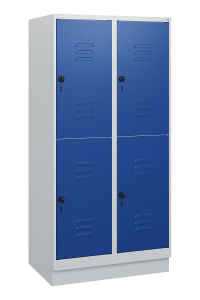 C+P Doppelstöckiger Spind Classic PLUS, Sockel, 2 Abteile, 1630x800x500mm, 7035/5010, Drehriegel, 0803205-22 S10003