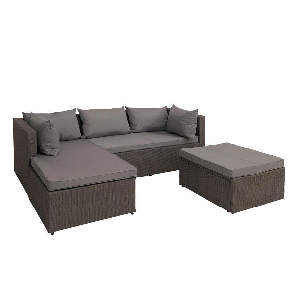 Mendler Poly-Rattan Garnitur HWC-O46, Balkon-/Garten-/Lounge-Set Sofa Sitzgruppe, grau Polster hellgrau, 138562
