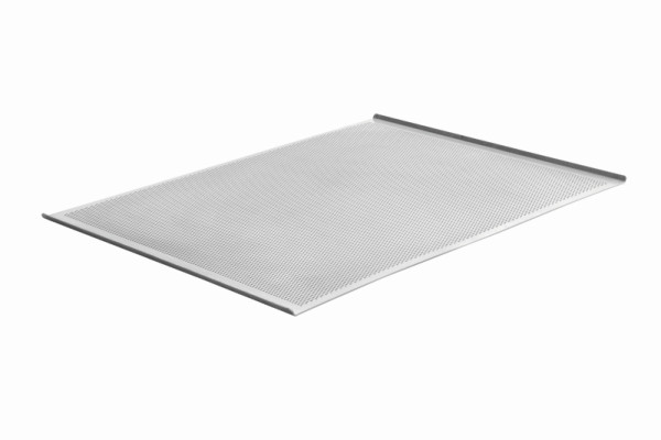 Schneider Backblech Aluminium 580 x 780 mm, lange Seite offen, auf kurzer Seite Rand 10 mm 70 °, gelocht 3mm, 381005