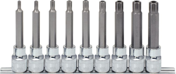 KS Tools 1/2" CHROMEplus RIBE-Bit-Stecknuss-Satz, lang, 9-teilig M5-M14, Bohrung, 918.1895