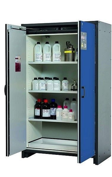 asecos Sicherheitsschrank Q-CLASSIC-30, Q30.195.116 in enzianblau RAL 5010 mit 3x Fachboden (Stahlblech), 31003-067-30005