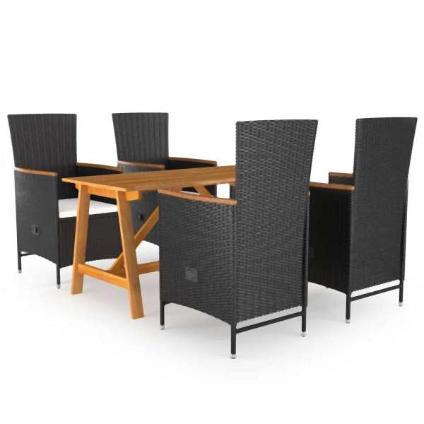 vidaXL 5-tlg. Garten-Essgruppe Schwarz, Polyester, 3068757