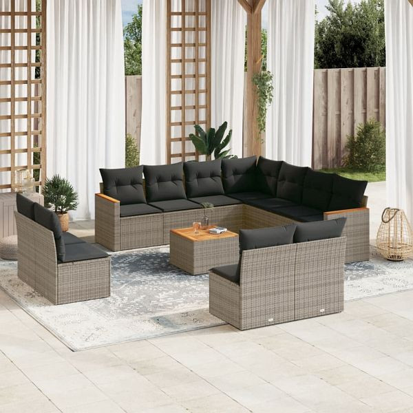 vidaXL 12-teilig Garten-Sofagarnitur mit Kissen Grau Poly Rattan, 3258497